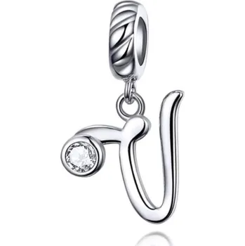 Módní doplněk Stříbrný přívěsek korálek na náramek - písmeno V