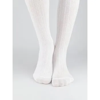 NOVITI RB009-G-01 Rajstopy bawełna żakard wzór prążki białe 56/62