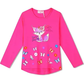 DÍVČÍ TRIČKO S OBRÁZKEM LIŠKY A MOTÝLŮ Barva: Tmavě růžová, Velikost: 98