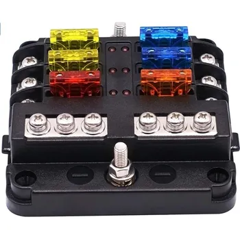 Autopojistky Pojistkový držák pro 6 pojistek, kladný i záporný pól - LED indikace