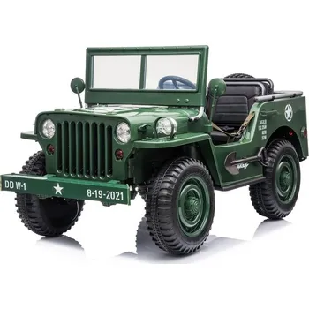 Dětské elektrovozidlo Mamido Dětský elektrický vojenský Jeep Willys 4x4 třímístný zelený