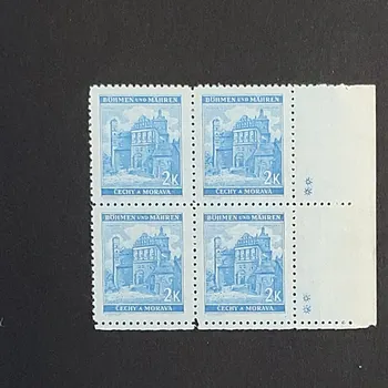 Sběratelství Rohový čtyřblok Protektorát Čechy a Morava, 2K, Pof.59**