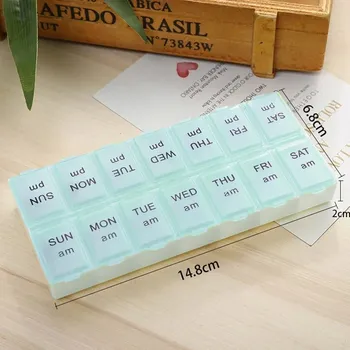 Dávkovač léků Týdenní organizér na léky s 14 přihrádkami | pilulkovník | cestovní box na léky - Modrá