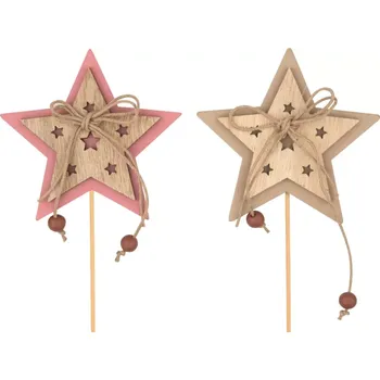 Vánoce Hvězda dřevěná 7 cm + špejle 4752