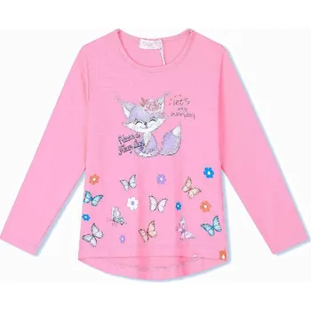 Dívčí tričko DÍVČÍ TRIČKO S OBRÁZKEM LIŠKY A MOTÝLŮ Barva: Růžová, Velikost: 116