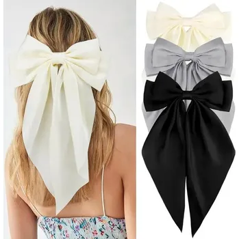 Elegantní saténová mašle do vlasů | dámské doplňky, spony do vlasů 3 ks - béžově šedá černá