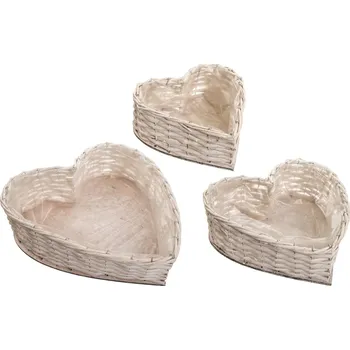 Proutěný koš srdce bílý, sada 3 ks