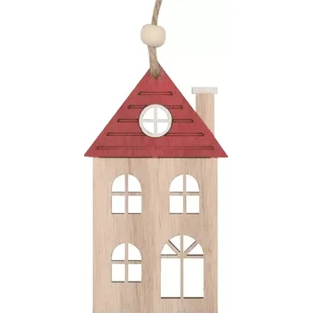 Vánoce Dřevěný domek na zavěšení s červenou střechou 10,5 cm 31004