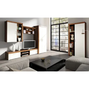 Obývací stěna Jurek Meble Obývací stěna s prostornou skříní Samba Zvolte osvětlení: bez osvětlení, Zvolte barevné provedení: San marino - crem