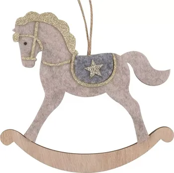 Vánoce Koník z filcu s dřevěným základem na zavěšení hnědý 13 x 19 cm 2313
