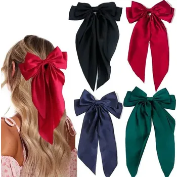 Velká mašle do vlasů | dámská sponka 4 ks - černá R tmavě zelená