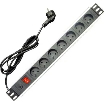 Rozvaděč OEM 19" napájecí panel 7x220V-1,8m PPO Black+přep.ochr.16A 9610