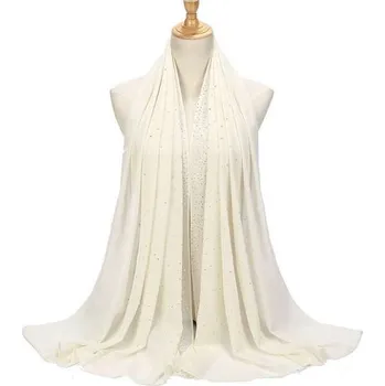 Šála šifonový přehoz přes ramena s perličkami Barva: Krémová