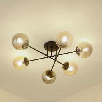 Stropní svítidlo Lindby Isamer, kouřově šedá/jantarová, Ø 80 cm, globus - Stropní držák - Ø 14 cm, výška 2,5 cm černá, kouřově šedá 6 x 10 W LED - Doprava zdarma