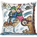 Dětský povlak na polštářek JOSEF LADA SÁŇKY, bílý zimní vzor, 40x40cm