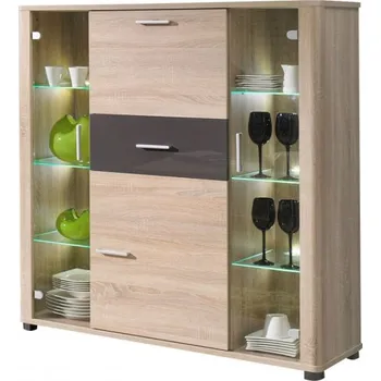 Komoda Kombinovaná komoda Dill DL02, Barva: sonoma / grafit lesk MIRJAN 5902928670318