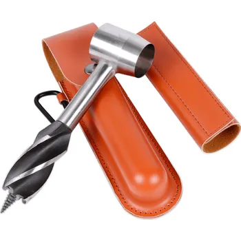 Vybavení pro přežití Ruční multifunkční vrták do dřeva pro survival a bushcraft s hnědým pouzdrem