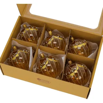 Vánoční ozdoba OZDOBA Sada klec - zlatá Velikost: Průměr koule 8cm, balení 6ks.