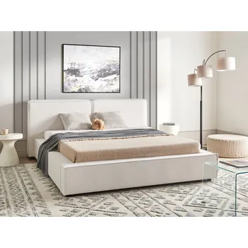 Postel Postel 160 x 200 cm krémově bílá čalounění lamelová základna husté polstrované čelo Beliani