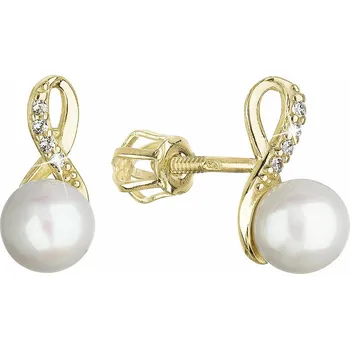 Náušnice Zlaté 14 karátové náušnice žluté zlato s bílou říční perlou a zirkony 91PZ00028 nekonečno