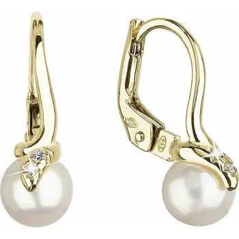 Náušnice Zlaté 14 karátové náušnice žluté zlato s bílou říční perlou a zirkony 91PZ00029