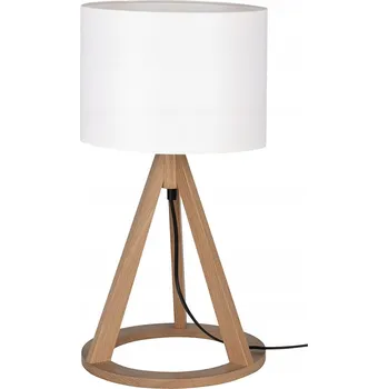 Lampička NOČNÍ LAMPA STOLNÍ DŘEVĚNÁ OZDOBNÁ STÍNIDLO BÍLÁ E27 LED