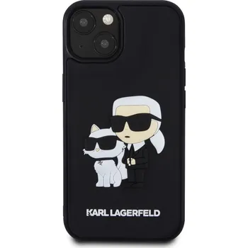 Pouzdro na mobilní telefon Karl Lagerfeld Ochranný kryt na iPhone 15 - Karl Lagerfeld, 3D Rubber Karl and Choupette Black KLHCP15S3DRKCNK