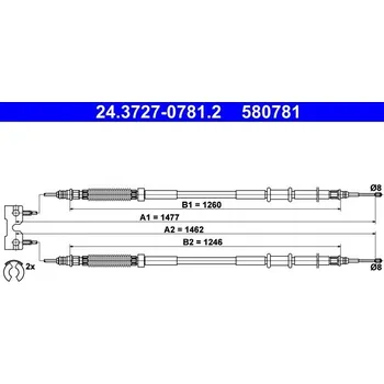 Lanko parkovací brzdy Tažné lanko, parkovací brzda ATE 24.3727-0781.2