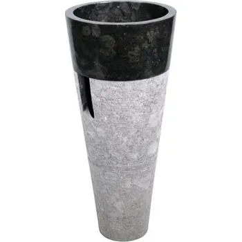 Umyvadlo Kulaté umyvadlo z přírodního kamene vč. podstavce, černá / šedá, výška 98 cm