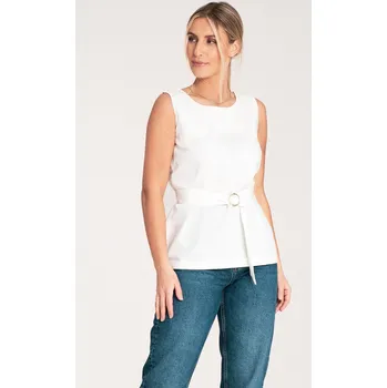 Dámská smetanová elegantní halenka bez rukávů M1071 Ecru Velikost: L