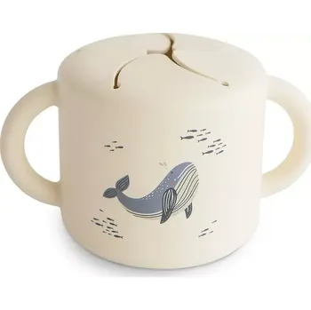 dětská jídelní sada MUSHIE silikonový pohárek na Snack Whales