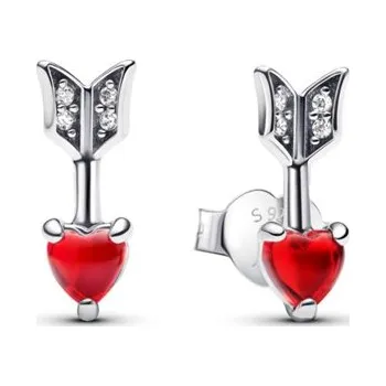 Náušnice Peckové náušnice PANDORA Srdce a šíp ze skla Murano 293668C01