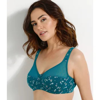 Podprsenka Blancheporte Podprsenka s potiskem květin Casma, bez kostic smaragdová 75B