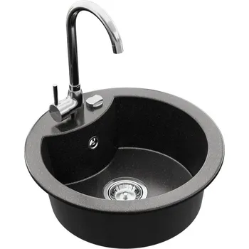 Granitový dřez MEXEN/S - Diego granitový dřez 1-miska včetně baterie Telma, černá kropenatý 6512-76-670200-00