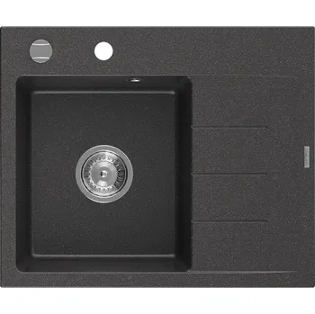 Granitový dřez MEXEN - Ben granitový dřez 1 s odkapávačem levý 600 x 500 mm, černá kropenatá, sifon chrom 6522605000-76