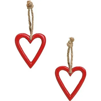 Kovové srdce na zavěšení 5x5x1 cm červené, balení 3 ks
