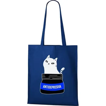 Nákupní taška DOBRÝ TRIKO Bavlněná taška s kočkou ANTIDEPRESIVA Barva: Královsky modrá
