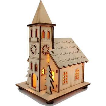 Vánoční dekorace Kostel dřevěný s LED světlem 946230 9,5 x 8 x10 cm 