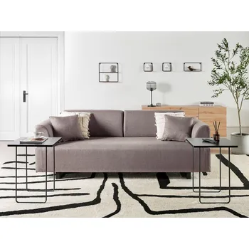 Pohovka Pohovka s bočními stolky hnědé polyesterové čalounění pro 3 osoby odnímatelné boční opěrky a opěradlo se 2 stolky Beliani