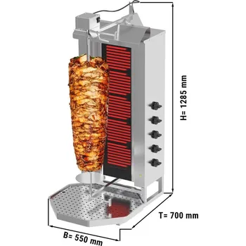 Kuchyňský gril G.Gastro Gril na gyros/kebab - 5 hořáků - max. 80 kg - vč. křídlových dvířek