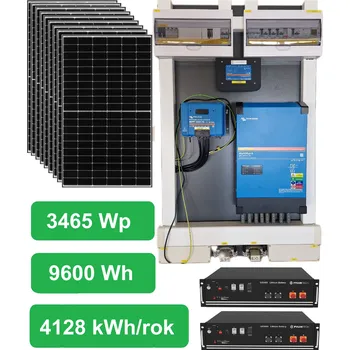 solární set Předpřipravený 1 fázový hybridní solární set s výkonem solárního pole 3465Wp/h, 1x230V AC, Lithiová baterie 9,6kWh (1 fázový solární set s možností získání dotace Nová zelená úsporám )