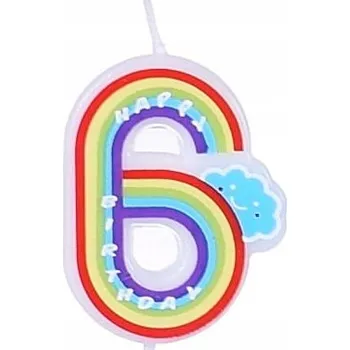 Dortová svíčka Svíčka na dort číslice "6" Duhová