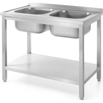 Jídelní stůl Gastrofans Stůl se 2 dřezy a policí | Profi Line, 1000x600x(H)850mm