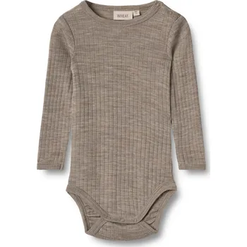 Kojenecký body Merino body s hedvábím dětské dlouhý rukáv hnědé khaki melange Lucca Wheat Velikost: 74