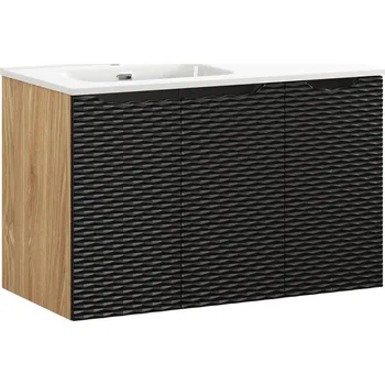Policová skříň Závěsná skříňka Ocean se zápustným umyvadlem 90 cm černá/dub olejovaný