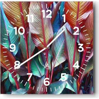 Hodiny Kuchyňské nástěnné hodiny 30x30 Listy Skleněné hodiny do obýváku Moderní Tiché