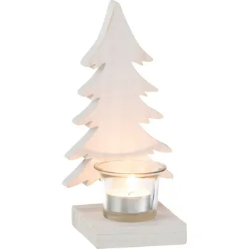 Svícen Bílý svícen s dřevěným stromkem Tree White - 10*9*20 cm