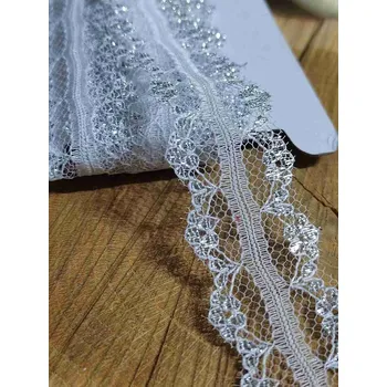 Krajka Silonová krajka / vsadka s lurexem šíře 30 mm bílo stříbrná