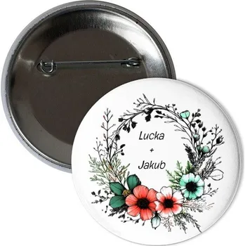Odznáček s potiskem Květinový motiv svatební placka