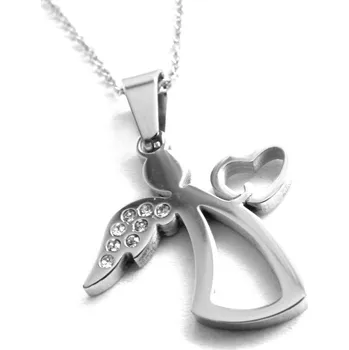 Náhrdelník Steel Jewelry Náhrdelník anděl se srdcem z chirurgické oceli stříbrná